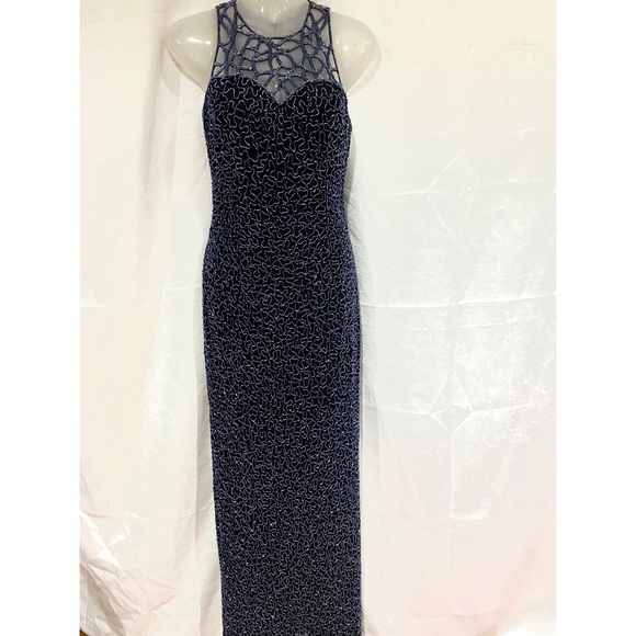 Midnight blue sparkly halter top dress - Picture 1 of 3